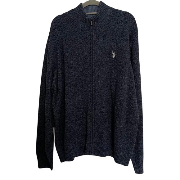 Other - U.S. Polo Assn Mens XL Full Zip Sweater Navy Blue Cotton Blend Old Money Preppy